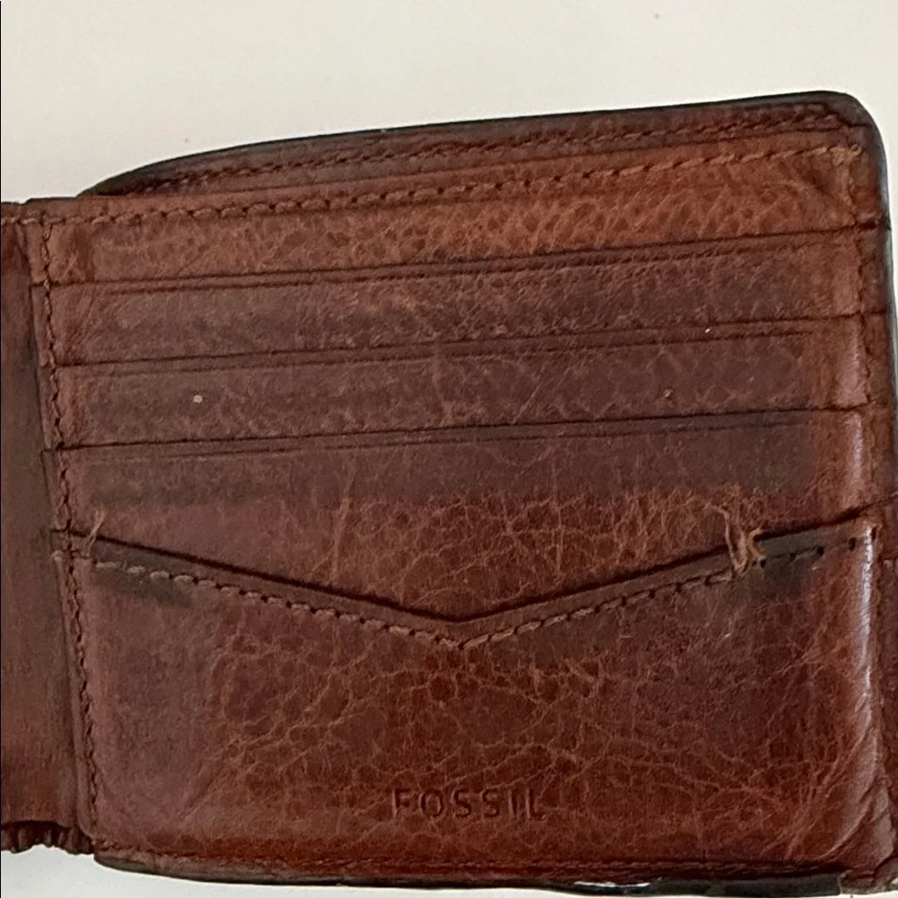 Fossil Jesse Passcase Wallet Cognac soft brown leather Men’s GUC
